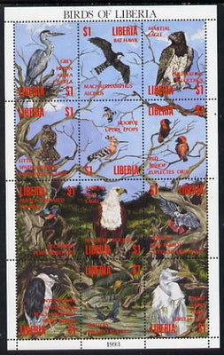 Liberia 1993 Birds of Liberia perf sheetlet containing 12 values unmounted mint