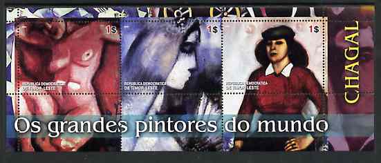 Timor 2004 Great Painters of the World - Chagal perf sheetlet containing 3 values unmounted mint