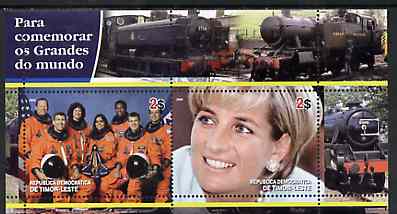 Timor 2004 Commemorating World Greats #03 perf sheetlet containing 2 values (Space Crew & Diana) unmounted mint
