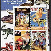 Timor 2004 Classics from the USA #01 perf sheetlet containing 4 values (Bambi, Mickey Mouse & Pin-ups) unmounted mint