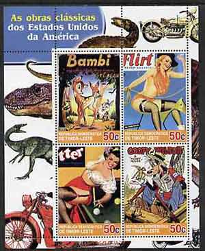 Timor 2004 Classics from the USA #01 perf sheetlet containing 4 values (Bambi, Mickey Mouse & Pin-ups) unmounted mint