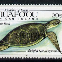 Tonga - Niuafo'ou 1984 Wildlife & Nature Reserve self-adhesive 29s (green Turtle) opt'd SPECIMEN, as SG 42 unmounted mint