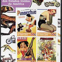 Timor 2004 Classics from the USA #02 imperf sheetlet containing 4 values (Pinocchio & Pin-ups) unmounted mint