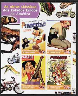 Timor 2004 Classics from the USA #02 imperf sheetlet containing 4 values (Pinocchio & Pin-ups) unmounted mint