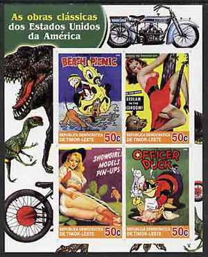 Timor 2004 Classics from the USA #03 imperf sheetlet containing 4 values (Disney Beach Picnic & Pin-ups) unmounted mint