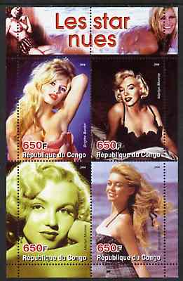 Congo 2004 The Nude Star - Marilyn Monroe & Brigitte Bardot perf sheetlet containing 4 values unmounted mint