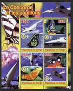 Congo 2005 Concorde & Butterflies perf sheetlet containing 4 values (each with Scout & Rotary Logos) unmounted mint