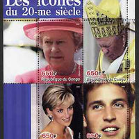 Congo 2004 Icons of the 20th Century #01 perf sheetlet containing 4 values (The Queen, Diana, Pope & Prince William) unmounted mint