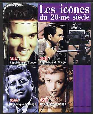 Congo 2004 Icons of the 20th Century #03 perf sheetlet containing 4 values (Elvis, Disney, JFK & Marilyn) unmounted mint