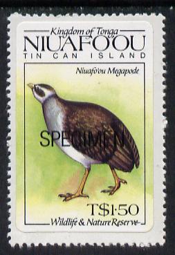 Tonga - Niuafo'ou 1984 Wildlife & Nature Reserve self-adhesive T$1.50 (Megapode) opt'd SPECIMEN, as SG 45 unmounted mint