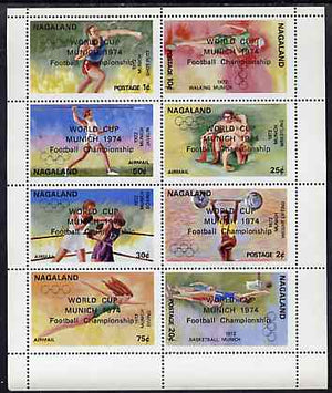 Nagaland 1974 World Cup Football opt'd on 1972 Munich Olympic Games perf sheetlet containing complete set of 8 values unmounted mint