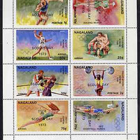Nagaland 1973 Scouts Day opt'd on 1972 Munich Olympic Games perf sheetlet containing complete set of 8 values unmounted mint