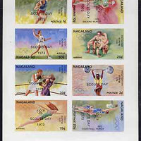 Nagaland 1973 Scouts Day opt'd on 1972 Munich Olympic Games imperf sheetlet containing complete set of 8 values unmounted mint