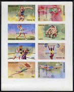 Nagaland 1973 Scouts Day opt'd on 1972 Munich Olympic Games imperf sheetlet containing complete set of 8 values unmounted mint
