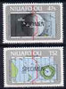 Tonga - Niuafo'ou 1984 International Dateline self-adhesive set of 2 opt'd SPECIMEN as SG 46-47 (blocks or gutter pairs with map pro rata) unmounted mint
