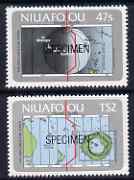 Tonga - Niuafo'ou 1984 International Dateline self-adhesive set of 2 opt'd SPECIMEN as SG 46-47 (blocks or gutter pairs with map pro rata) unmounted mint