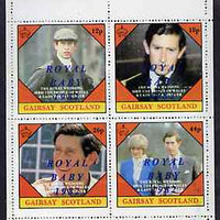 Gairsay 1982 Royal Baby opt on Royal Wedding perf sheetlet containing set of 4 values unmounted mint
