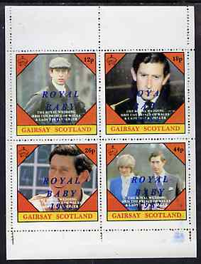 Gairsay 1982 Royal Baby opt on Royal Wedding perf sheetlet containing set of 4 values unmounted mint