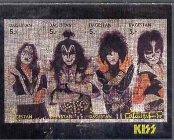 Dagestan Republic 1998 Kiss imperf sheetlet containing set of 8 values printed on metallic foil unmounted mint