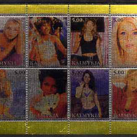Kalmikia Republic 2000 Pop Singers (Women) perf sheetlet containing set of 8 values printed on metallic foil unmounted mint (Britney, Mariah Carey, Madonna, Kylie etc)
