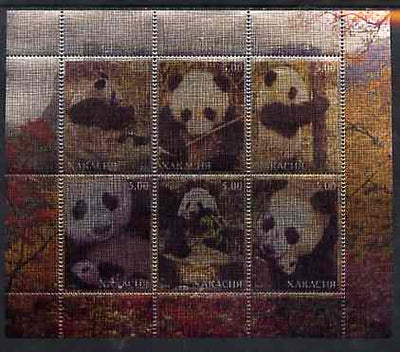 Chakasia 2000 Giant Pandas perf sheetlet containing set of 6 values printed on metallic foil unmounted mint