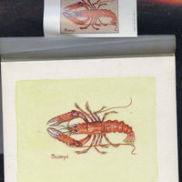 Bernera 1982 Shell Fish (Scampi) original artwork by Sharon File of the B L Kearley Studio, watercolour on board 115 x 90 mm plus issued imperf s/sheet incorporating this image