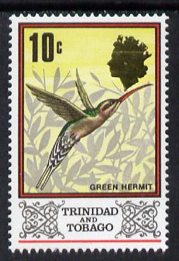 Trinidad & Tobago 1976 Green Hermit 10c def with wmk inverted unmounted mint, SG 473Ei (blocks available pro-rata)