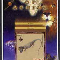 Malawi 2005 Animals of Africa - Bearded Dragon perf m/sheet with Scout Logo & Lions in background, unmounted mint