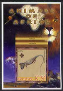 Malawi 2005 Animals of Africa - Bearded Dragon perf m/sheet with Scout Logo & Lions in background, unmounted mint