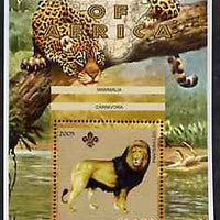 Malawi 2005 Animals of Africa - Lion perf m/sheet with Scout Logo, other big cats in background, unmounted mint