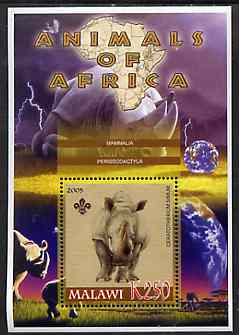 Malawi 2005 Animals of Africa - Rhinoceros perf m/sheet with Scout Logo, unmounted mint