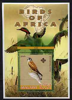 Malawi 2005 Birds of Africa - Kestrel perf m/sheet with Scout Logo and Ducks in background, unmounted mint