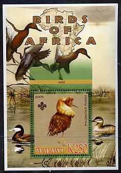 Malawi 2005 Birds of Africa - Ruff perf m/sheet with Scout Logo and Ducks in background, unmounted mint