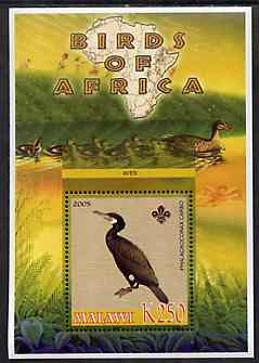 Malawi 2005 Birds of Africa - Cormorant perf m/sheet with Scout Logo and Ducks in background, unmounted mint