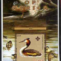 Malawi 2005 Birds of Africa - Great Crested Grebe perf m/sheet with Scout Logo and Ducks in background, unmounted mint