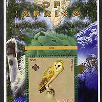 Malawi 2005 Birds of Africa - Barn Owl perf m/sheet with Scout Logo and Lion in background, unmounted mint