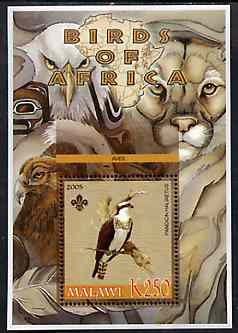 Malawi 2005 Birds of Africa - Osprey perf m/sheet with Scout Logo and Lion in background, unmounted mint