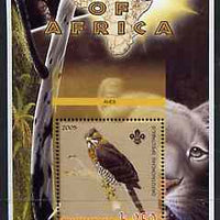 Malawi 2005 Birds of Africa - Serpent Eagle perf m/sheet with Scout Logo and Lion in background, unmounted mint