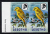 Lesotho 1982 Yellow Canary 7s def in unmounted mint imperf pair* (SG 505)