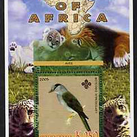 Malawi 2005 Birds of Africa - Cuckoo Roller perf m/sheet with Scout Logo and Big cats in background, unmounted mint