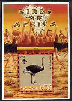 Malawi 2005 Birds of Africa - Ostrich perf m/sheet with Scout Logo, unmounted mint
