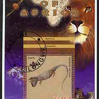 Malawi 2005 Animals of Africa - Bearded Dragon perf m/sheet with Scout Logo & Lions in background, fine cto used