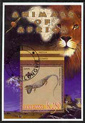 Malawi 2005 Animals of Africa - Bearded Dragon perf m/sheet with Scout Logo & Lions in background, fine cto used