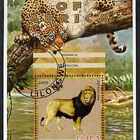 Malawi 2005 Animals of Africa - Lion perf m/sheet with Scout Logo, other big cats in background, fine cto used