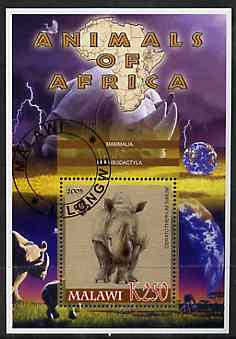 Malawi 2005 Animals of Africa - Rhinoceros perf m/sheet with Scout Logo, fine cto used