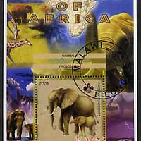 Malawi 2005 Animals of Africa - Elephants perf m/sheet with Scout Logo and Giraffe in background, fine cto used