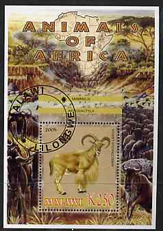 Malawi 2005 Animals of Africa - Barbary Sheep perf m/sheet with Scout Logo with Wildebeest in background, fine cto used