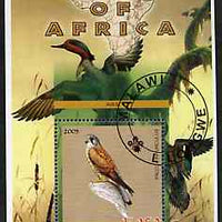 Malawi 2005 Birds of Africa - Kestrel perf m/sheet with Scout Logo and Ducks in background, fine cto used