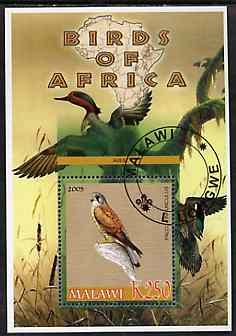 Malawi 2005 Birds of Africa - Kestrel perf m/sheet with Scout Logo and Ducks in background, fine cto used