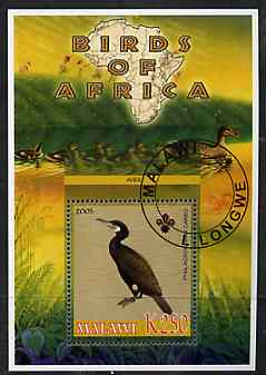 Malawi 2005 Birds of Africa - Cormorant perf m/sheet with Scout Logo and Ducks in background, fine cto used